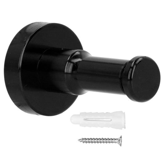 Black towel hook with wall plate plus included screws and plastic anchors
