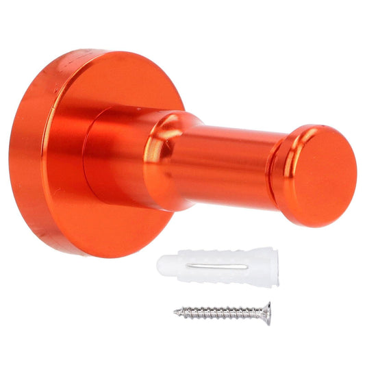 Orange aluminum towel wall hook with mounting screws and plastic wall anchors