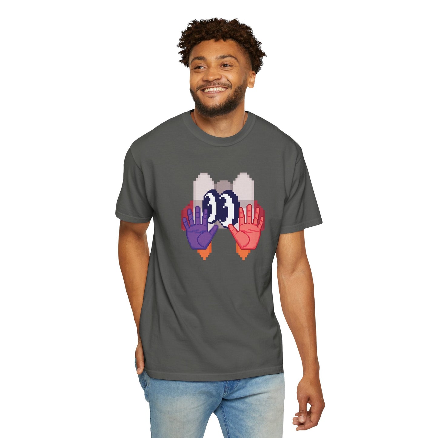 Retro Pixel Mechanical Hands Graphic Tee Garment Dyed Pixel Art Streetwear Shirt  Designed by Aprasi  S to 3XL