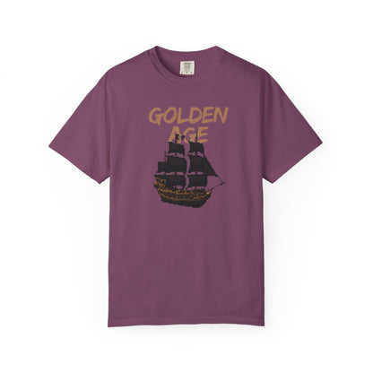 Golden Age Retro Pixel Art Pirate Ship Graphic Tee | Unisex Comfort Colors 1717  Designed By Aprasi