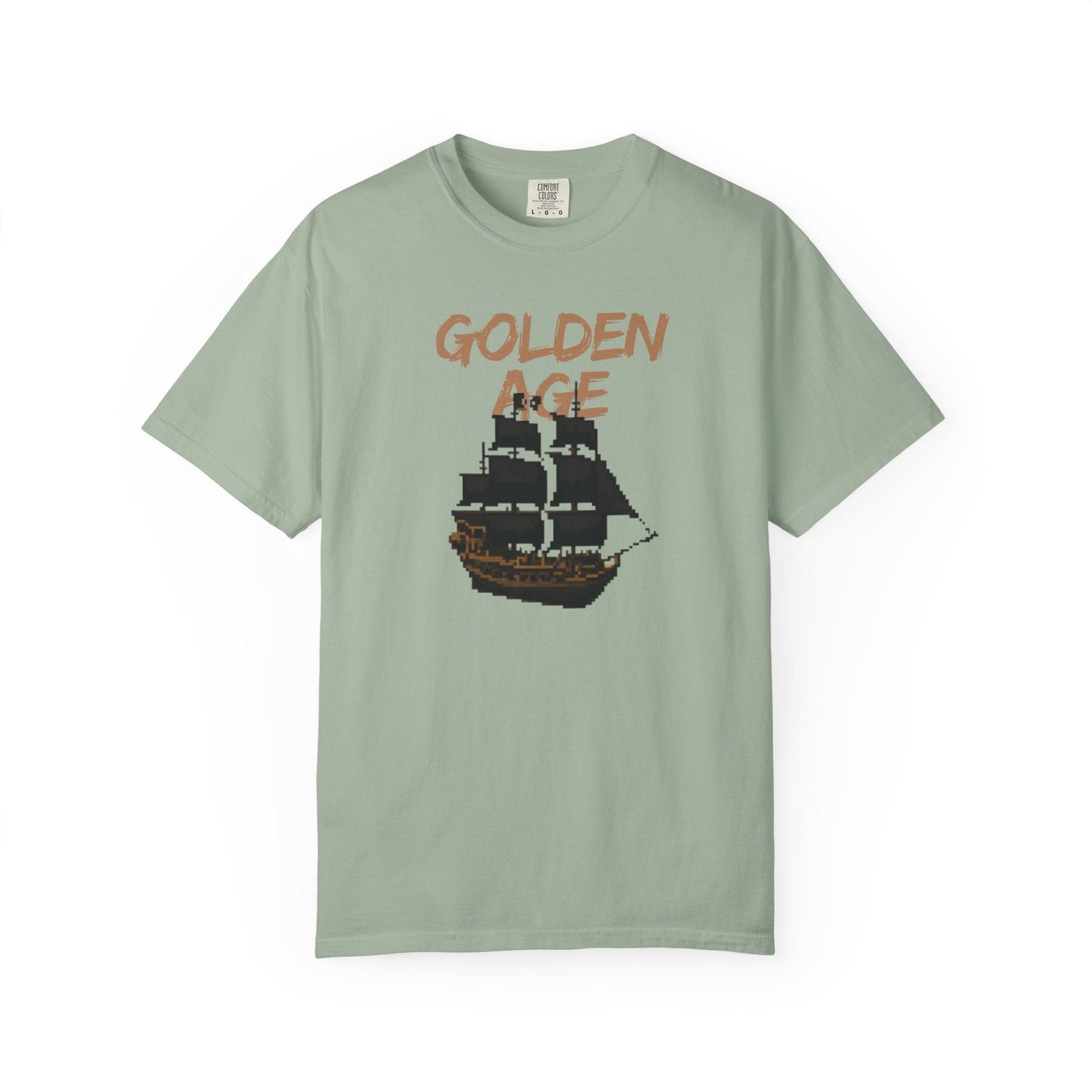 Golden Age Retro Pixel Art Pirate Ship Graphic Tee | Unisex Comfort Colors 1717  Designed By Aprasi