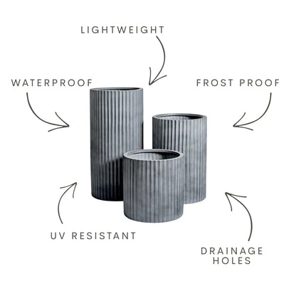 Ribbed plant pots: lightweight, waterproof, frostproof, UV resistant, drainage holes
