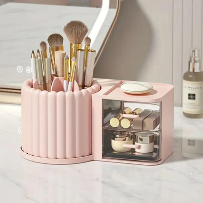 Rotating Cosmetic Pen Holder Dustproof Waterproof Storage Box Sanitary Organizer - Pink