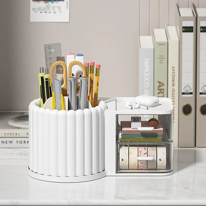 Rotating Cosmetic Pen Holder Dustproof Waterproof Storage Box Sanitary Organizer - White