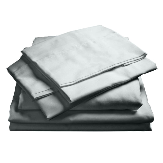 King hotel sheets and pillowcases set, light grey folded stack