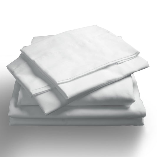 White king-size sheet set with neatly folded pillowcases and flat sheets