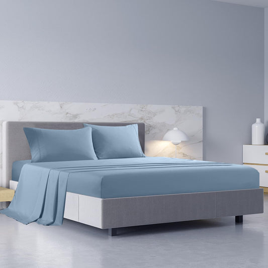 Light blue queen bed linens set with pillowcases and flat sheet