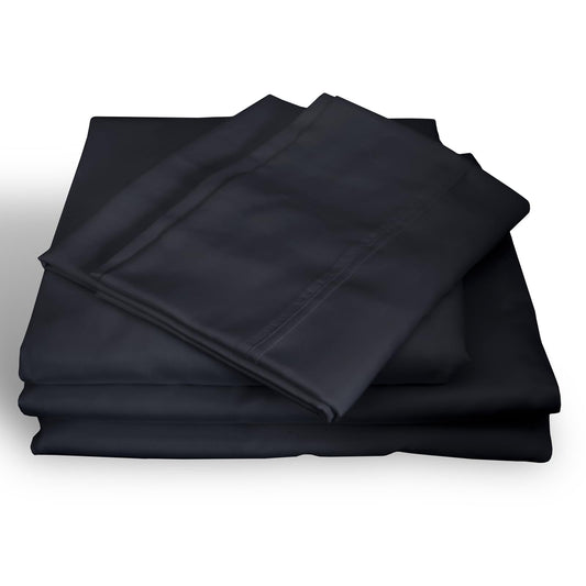 Charcoal queen sheet and pillowcase set, folded neatly with smooth fabric finish