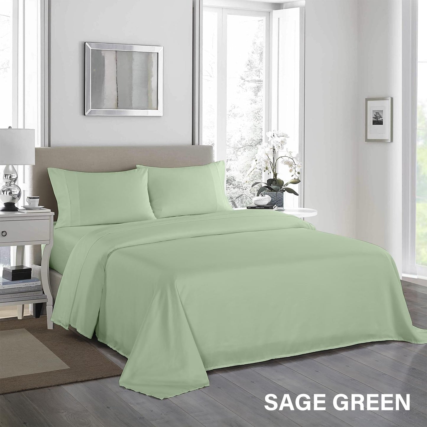 Royal Comfort 1200 Thread Count Sheet Set 4 Piece Ultra Soft Satin Weave Finish - King - Sage Green.