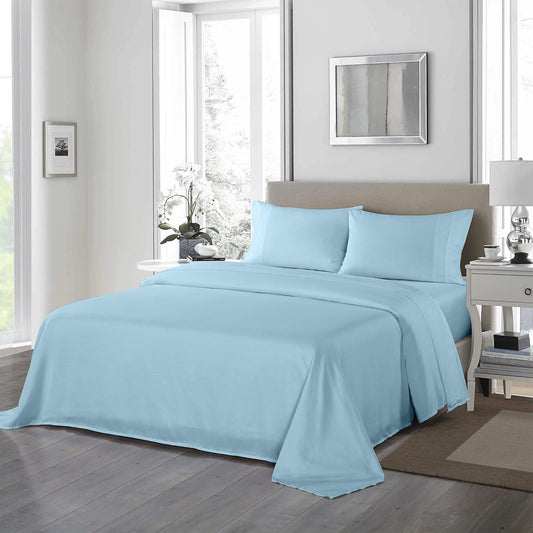 Royal Comfort 1200 Thread Count Sheet Set 4 Piece Ultra Soft Satin Weave Finish - King - Sky Blue.