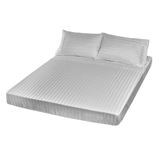 Silver striped sateen flat sheet with two matching pillowcases