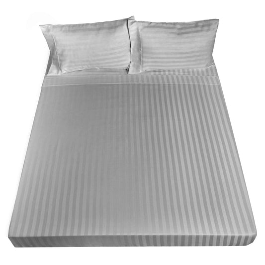 Silver striped sateen sheet set with flat sheet and two pillowcases