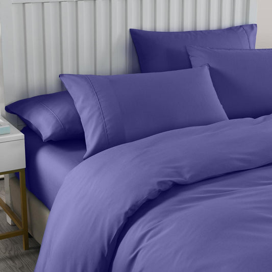 Queen quilt cover set with matching pillowcases in solid royal blue