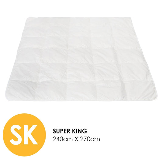 White super king quilt with box quilting and neatly stitched edges, cotton cover