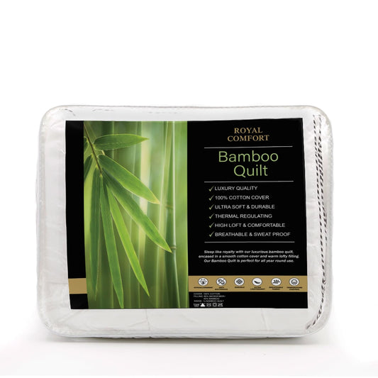 White bamboo quilt in clear packaging