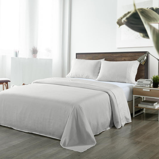Royal Comfort Bamboo Blended Sheet & Pillowcases Set 1000TC Ultra Soft Bedding - King - Light Grey.