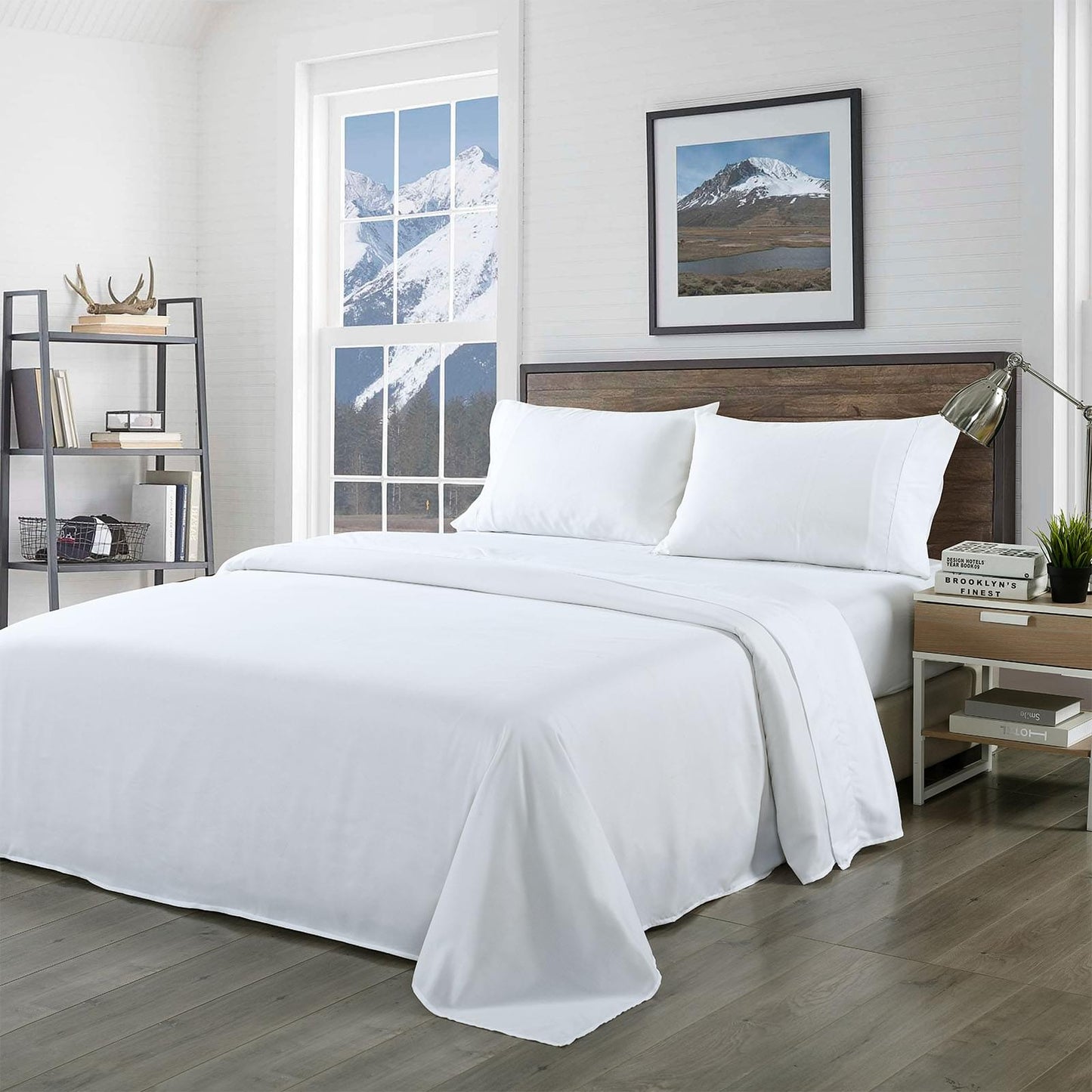Royal Comfort Bamboo Blended Sheet & Pillowcases Set 1000TC Ultra Soft Bedding - Queen - White.