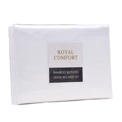 Royal Comfort Bamboo Blended Sheet & Pillowcases Set 1000TC Ultra Soft Bedding - Queen - White.