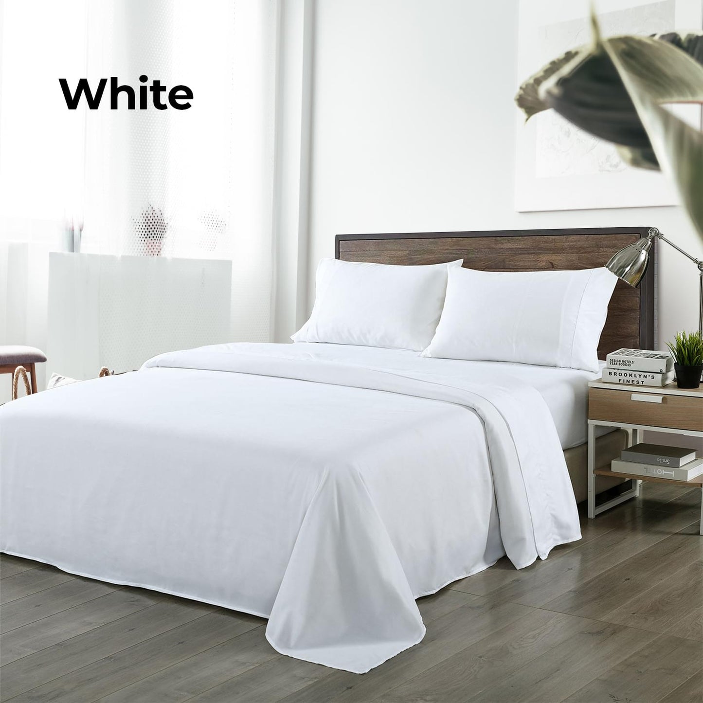 Royal Comfort Bamboo Blended Sheet & Pillowcases Set 1000TC Ultra Soft Bedding - Queen - White.