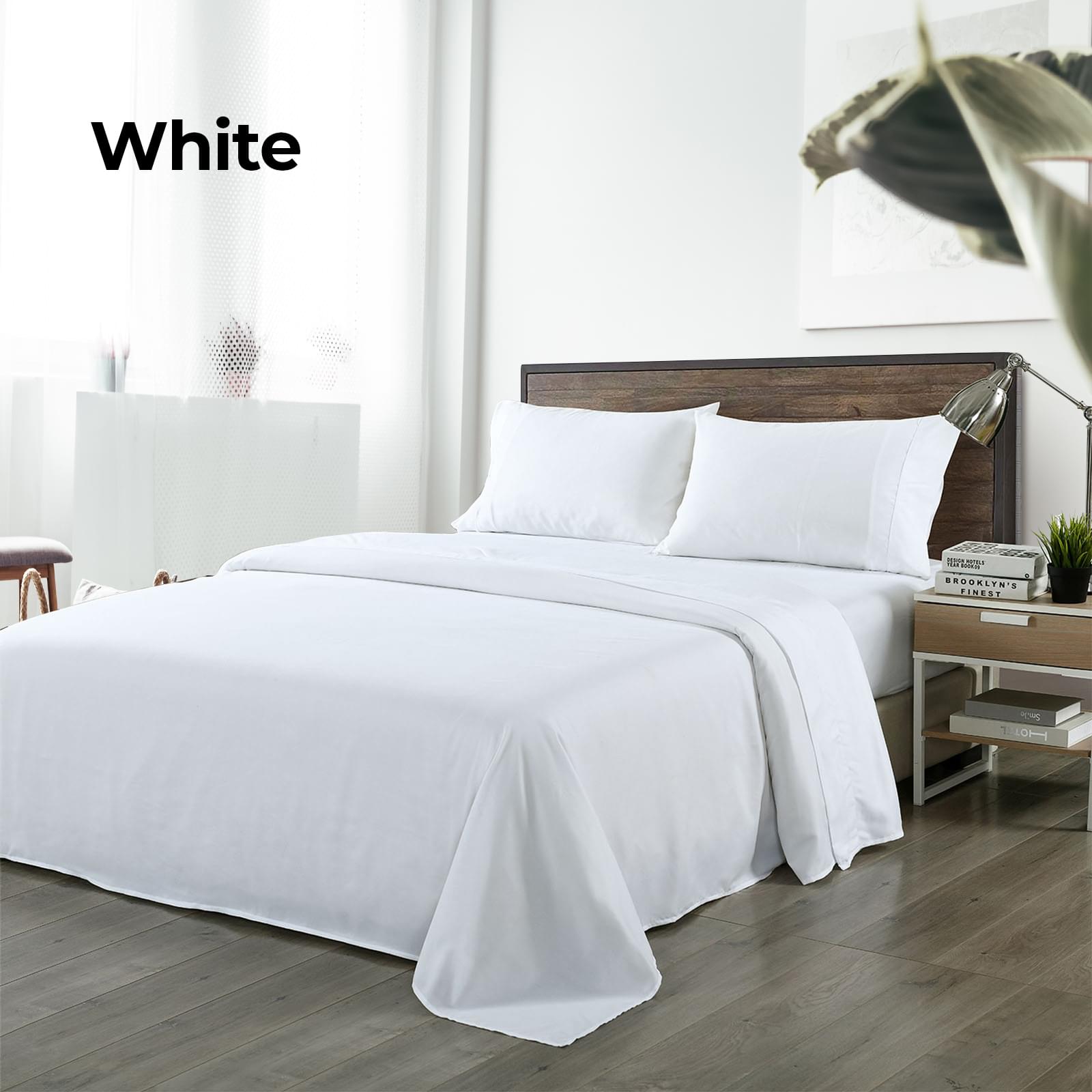 Royal Comfort Bamboo Blended Sheet & Pillowcases Set 1000TC Ultra Soft Bedding - Queen - White.
