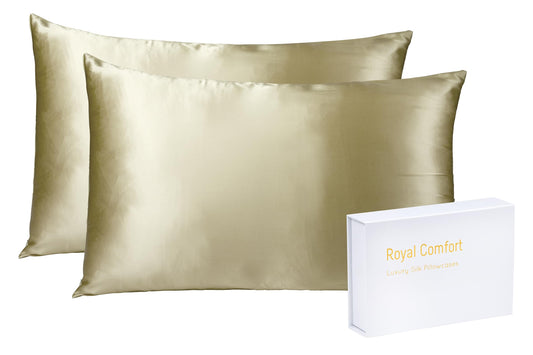 Royal Comfort Mulberry Soft Silk Hypoallergenic Pillowcase Twin Pack 51 x 76cm - Champagne.