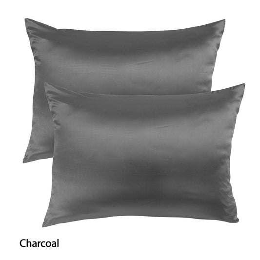 Royal Comfort Mulberry Soft Silk Hypoallergenic Pillowcase Twin Pack 51 x 76cm - Charcoal.
