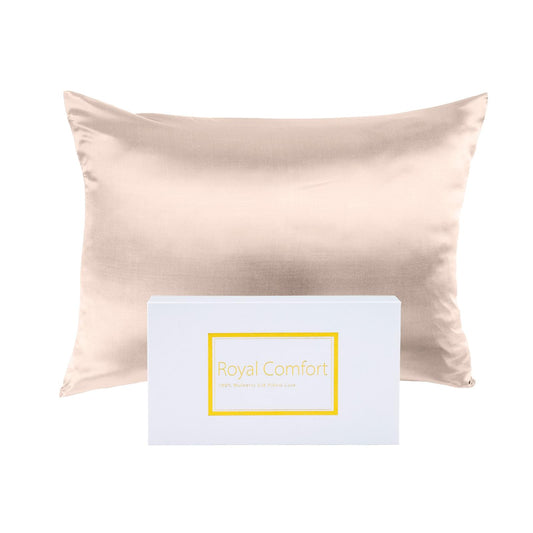 Champagne pink pure silk pillowcase with folded edge and brand card