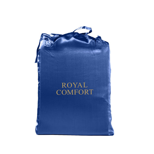 Royal Comfort Satin Sheet Set 3 Piece Fitted Sheet Pillowcase Soft  - King - Navy Blue.