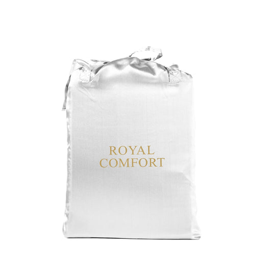 Royal Comfort Satin Sheet Set 3 Piece Fitted Sheet Pillowcase Soft  - King - White.