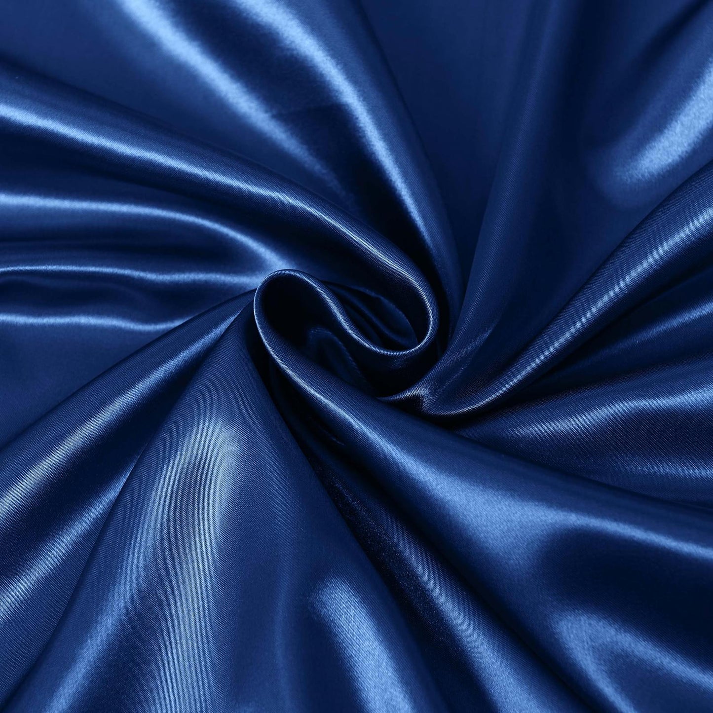 Navy satin fabric with high-gloss sheen and smooth folds