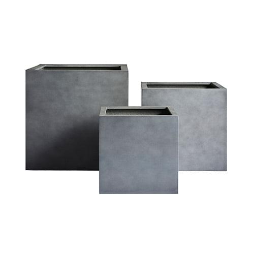 Rubix concrete grey square planters set of three with flat rims and drainage openings