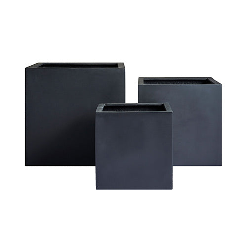 Rubix charcoal square planters set of three with black-matte finish
