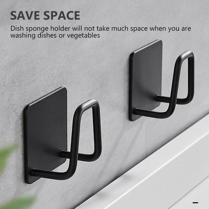 Wall-mounted dish sponge holder with two U-shaped hooks, matte black finish