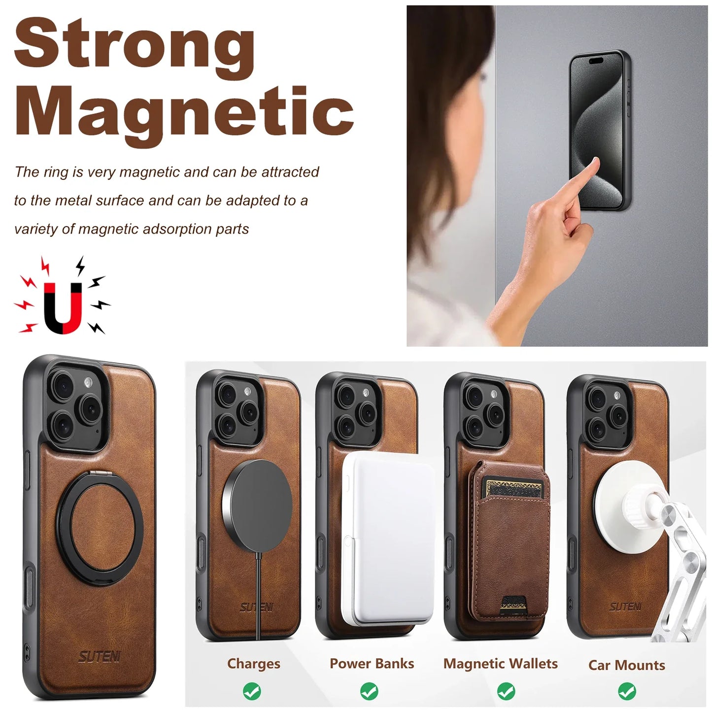iPhone Ring Holder Leather Phone Case