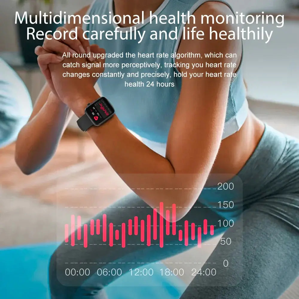 Black smartwatch on a wrist, showing health and activity interface screen