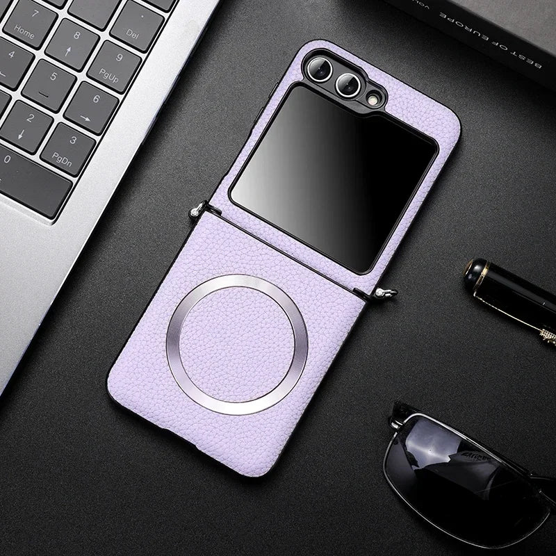 Samsung Z Flip Leather Wireless Charging Case