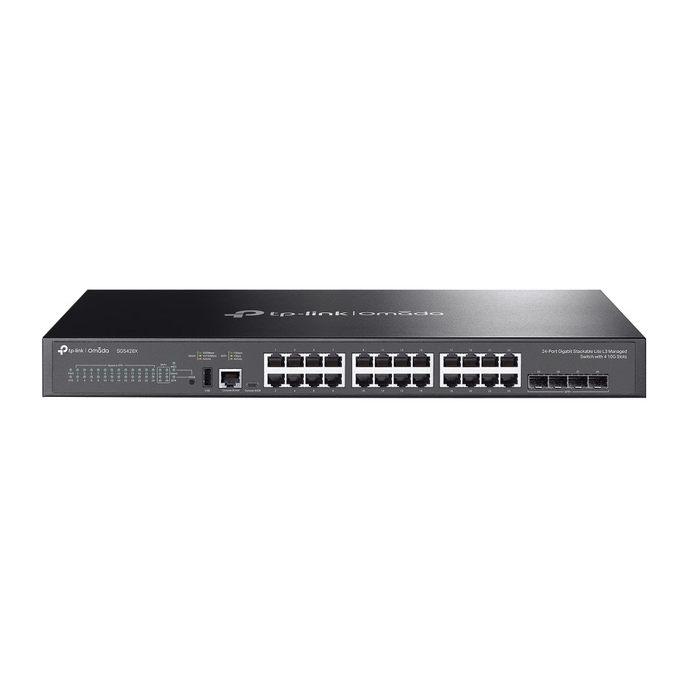 TP-Link Omada SG5428X Lite L3 Managed Switch — 24-Port Gigabit, 4× 10G SFP+ Slots, High Performance for Enterprise Networks