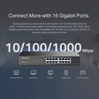 MS116GS | 16-Port Gigabit Desktop/Rackmount Switch | MERCUSYS