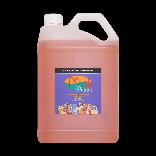Plush Puppy salon formula shampoo bottle, large 5L jug shape with handle, front label