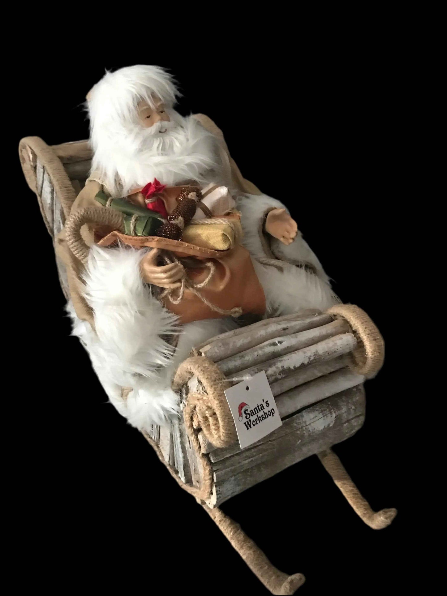 40cm Christmas Ornament Santa Claus in Driftwood Sleigh – Rustic Handmade Style Holiday Decoration, Festive Christmas Home & Tabletop Decor