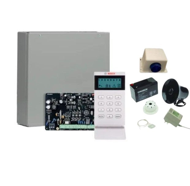 BOSCH Solution 2000 Alarm Kit with ICON LCD Keypad, MW300 Metal Cabinet & Siren Kit – ICP-SOL2-P Security System | Part No. K2000-ND-ICON