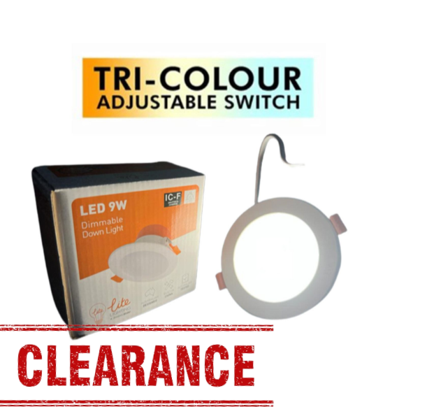 LED Downlight Tri-colour , Dimmable IC-F 9W + Plug base