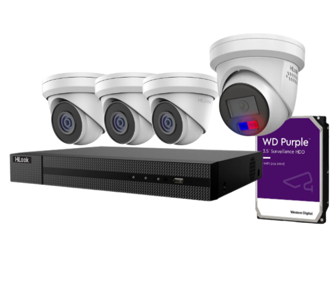 HiLook 4MP Kit with ColorVU 3x IPC-T240H-MU 4 MP CCTV + IPC-T269H2 6MP Outdoor All-In-One Camera , 4-CH NVR and HDD