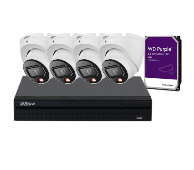 Dahua upto 4x 8MP Turret Fixed Camera with ACUPICK and 4-Channel AI NVR + HDD CCTV IP Camera Kit