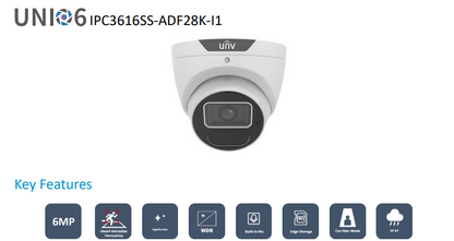 Uniview AcuTrack UNI6 PRIME-II 6MP AI Turret IP Camera with People Counting, 2.8mm Fixed Lens, LightHunter IR 40m, IP67, IPC3616SS-ADF28K-I1