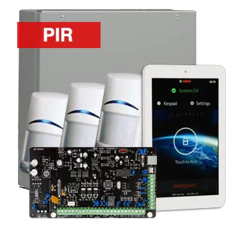 Bosch Solution 4000 Alarm Kit with ICP-SOL4-P Panel, IUI-SOL-TS7 7" Touchscreen Keypad, 3x ISC-BPR2-W12 PIR Detectors & Siren Kit – K4000-3PIR-TS7