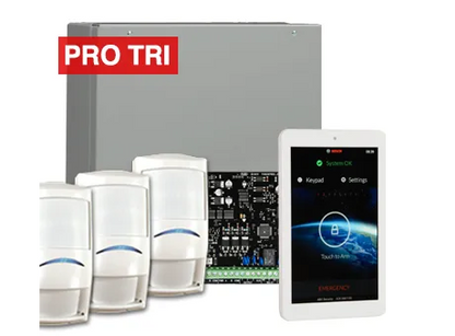 Bosch Solution 4000 Alarm Kit with ICP-SOL4-P Panel, IUI-SOL-TS7 7" Touchscreen Keypad, 3x ISC-PDL1-W18G Tri-Tech Detectors & Siren Kit – K4000-3PROTRI-TS7