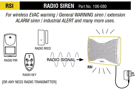 NESS RSI Radio Siren 304MHz – Internal Alarm Wireless Remote Siren Solution for Versatile Alarm Applications – 116dB Output