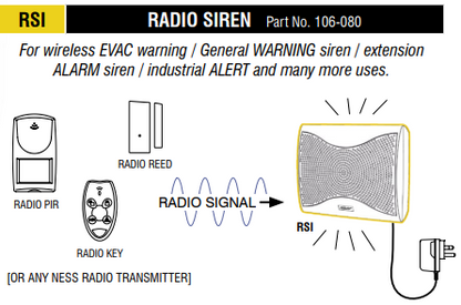 NESS RSI Radio Siren 304MHz – Internal Alarm Wireless Remote Siren Solution for Versatile Alarm Applications – 116dB Output
