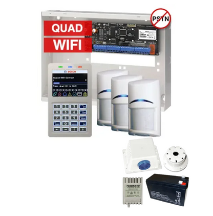 BOSCH Solution 6000 Alarm Kit – CC615PB IP Panel + CP737B WiFi Prox LCD Keypad + 3x Quad PIR Detectors + Siren Kit – K6000-IPW-3QUAD